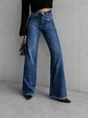 Kadın Mavi Çapraz Kemer Detaylı Wide Leg Jean Pantolon