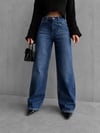 Kadın Mavi Çapraz Kemer Detaylı Wide Leg Jean Pantolon
