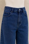 Kadın Mavi Yıkamalı Yüksek Bel Wide Leg Uzun Denim Bermuda Şort