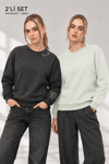 Kadın Mint Antra 2’li Şardonlu Nakışlı Sweatshirt Seti