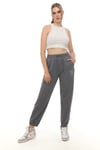 Kadın Nakışlı Regular Kalıp Yüksek Bel Eşofman Altı Füme
