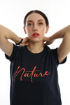 Kadin Nature Yazi Baskili Crop Tisort Lacivert