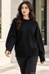 Kadın Oversize Bisiklet Yaka Basic Triko Kazak - Siyah Siyah