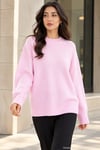 Kadın Oversize Bisiklet Yaka Basic Triko Kazak - Pudra Pudra