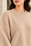 Kadın Oversize Bisiklet Yaka Basic Triko Kazak - Bej Bej