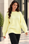 Kadın Oversize Bisiklet Yaka Basic Triko Kazak - Sarı Sarı