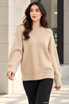 Kadın Oversize Bisiklet Yaka Basic Triko Kazak - Bej Bej