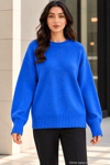 Kadın Oversize Bisiklet Yaka Basic Triko Kazak - Saks Saks