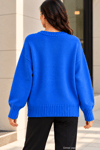 Kadın Oversize Bisiklet Yaka Basic Triko Kazak - Saks Saks