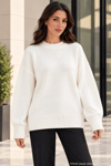 Kadın Oversize Bisiklet Yaka Basic Triko Kazak - Ekru Ekru