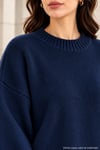 Kadın Oversize Bisiklet Yaka Basic Triko Kazak - Lacivert Lacivert