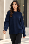 Kadın Oversize Bisiklet Yaka Basic Triko Kazak - Lacivert Lacivert