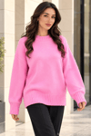 Kadın Oversize Bisiklet Yaka Basic Triko Kazak - Pembe Pembe