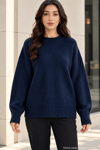 Kadın Oversize Bisiklet Yaka Basic Triko Kazak - Lacivert Lacivert