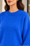 Kadın Oversize Bisiklet Yaka Basic Triko Kazak - Saks Saks