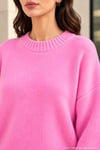 Kadın Oversize Bisiklet Yaka Basic Triko Kazak - Pembe Pembe