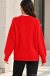 Kadın Oversize Bisiklet Yaka Basic Triko Kazak - Kırmızı Kırmızı