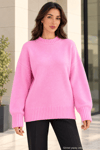 Kadın Oversize Bisiklet Yaka Basic Triko Kazak - Pembe Pembe