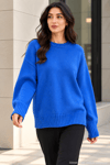 Kadın Oversize Bisiklet Yaka Basic Triko Kazak - Saks Saks