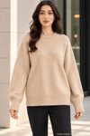 Kadın Oversize Bisiklet Yaka Basic Triko Kazak - Bej Bej
