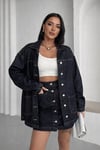 Kadın Oversize Denim Ceket & Düğmeli Kot Etek Takım