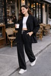 Kadın Oversize Denim Takım Bol Paça Pantolonlu Günlük Jean Takım Siyah
