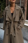 Kadın Oversize Kemerli Uzun Trençkot - Haki