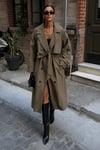 Kadın Oversize Kemerli Uzun Trençkot - Haki