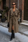 Kadın Oversize Kemerli Uzun Trençkot - Haki