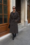 Kadın Oversize Kemerli Uzun Trençkot - Kahve