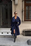 Kadın Oversize Kemerli Uzun Trençkot - Lacivert