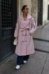 Kadın Oversize Kemerli Uzun Trençkot - Pembe