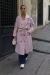 Kadın Oversize Kemerli Uzun Trençkot - Pembe