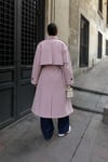 Kadın Oversize Kemerli Uzun Trençkot - Pembe