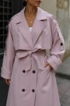 Kadın Oversize Kemerli Uzun Trençkot - Pembe