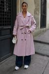 Kadın Oversize Kemerli Uzun Trençkot - Pembe