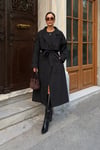 Kadın Oversize Kemerli Uzun Trençkot - Siyah
