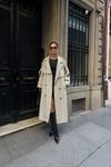 Kadın Oversize Kemerli Uzun Trençkot - Taş