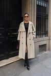 Kadın Oversize Kemerli Uzun Trençkot - Taş