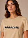 Kadın Paradise Baskılı Bisiklet Yaka Bej Tişört