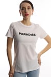 Kadin Paradise Baskili Bisiklet Yaka Tisort Beyaz