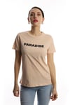 Kadin Paradise Baskili Bisiklet Yaka Tisort Bej