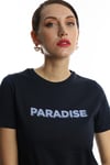 Kadin Paradise Baskili Bisiklet Yaka Tisort Lacivert