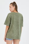 Kadın Parça Boya Baskılı Oversize Basic T-shirt  Haki