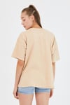 Kadın Parça Boya Baskılı Oversize Basic T-shirt  Bej