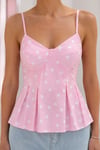 Kadın Pembe Beyaz Puantiyeli İnce Askılı Korse Formlu Peplum Bluz