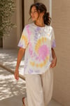 Kadın Pembe Lila Sarı Batik Desenli Oversize T-Shirt