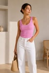 Kadın Pembe Ribana U Yaka Slim Fit Atlet