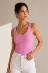 Kadın Pembe Ribana U Yaka Slim Fit Atlet