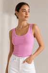 Kadın Pembe Ribana U Yaka Slim Fit Atlet